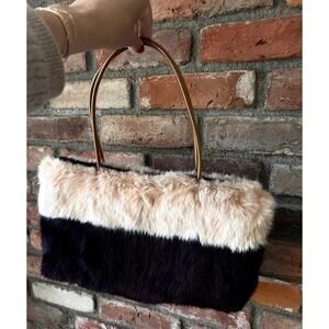Faux Fur Purse Color Block Burgundy & Pink